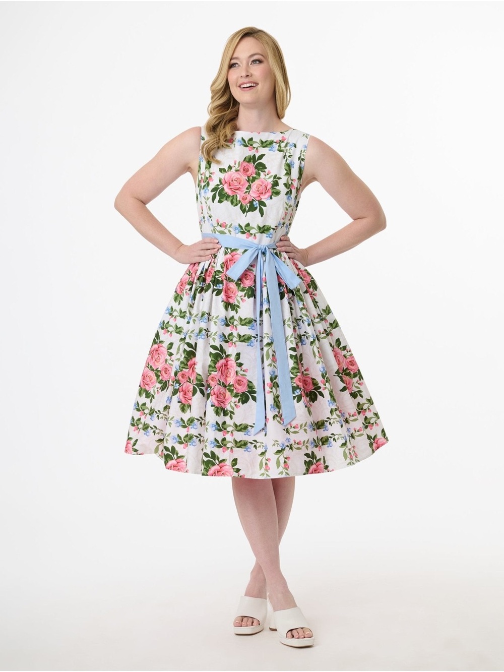 Unique Vintage White Floral Midi Dress (Medium 6/8) - NWT